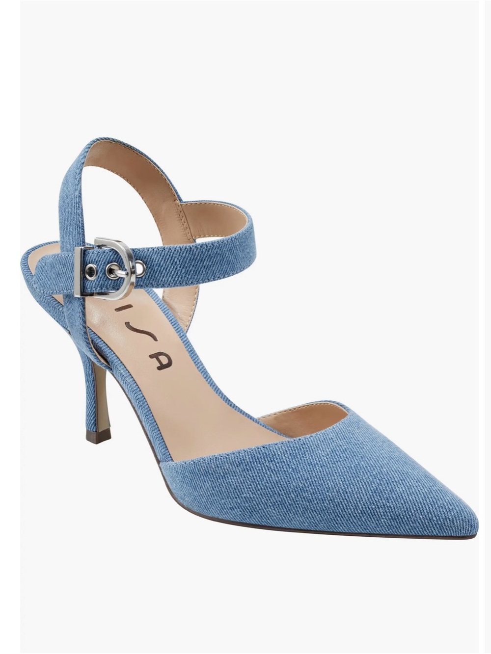 NWOT UNISA Denim Pointed-Toe Ankle Strap Pumps - Light Blue